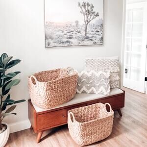 2 Magnolia Extra Large Rectangular Wicker Chunky Woven Baskets